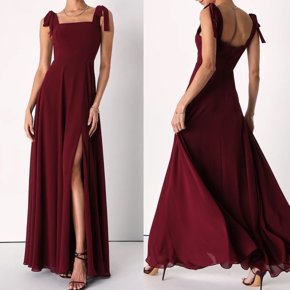 NWOT Love Me Forever Burgundy Tie-Strap Square Neck Maxi Dress